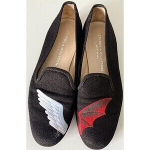 Stubbs & Wootton Angel Devil Wing Smoking Slippers Black Canvas Size 9 Retired